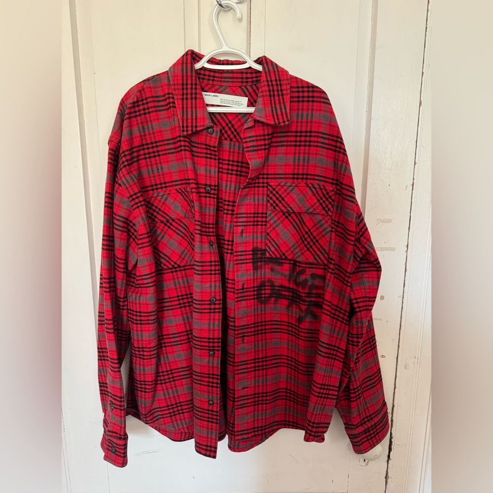 Off-White “Beige Offf” Red Plaid Men's Shirt